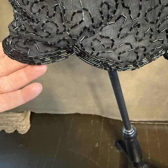 80s Women Stenay Sequin Blouse Top Black Blue Green Beaded Party Glam Occasion - Picture 8 of 11